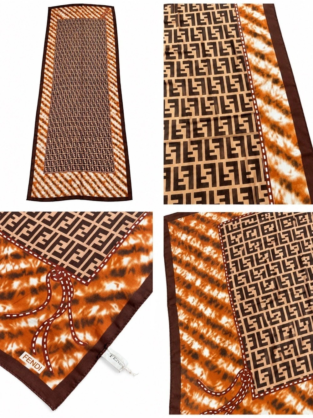 Vintage Fendi Scarf FF Monogram Brown Orange